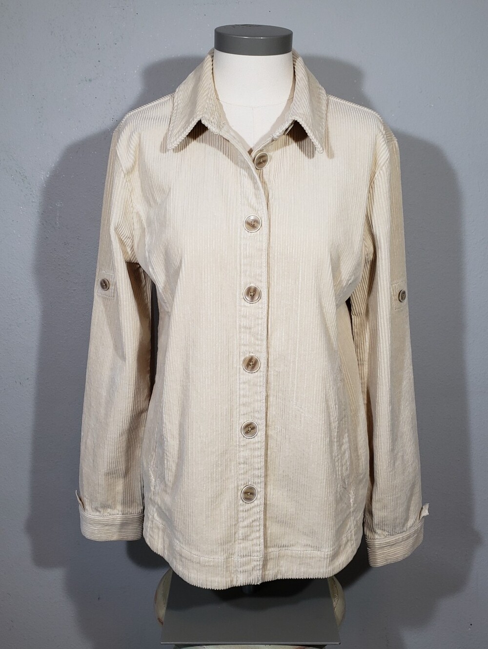 Cabi Scout Jacket 4493 Ivory Corduroy Shirt Jacket Shacket Cream Boho Size Large - Picture 2 of 9